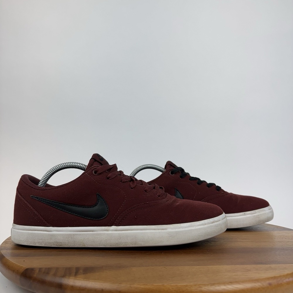 Mens Nike SB Check Solar Wine Red Canvas Skateboarding Shoes Sneakers Size 9 D